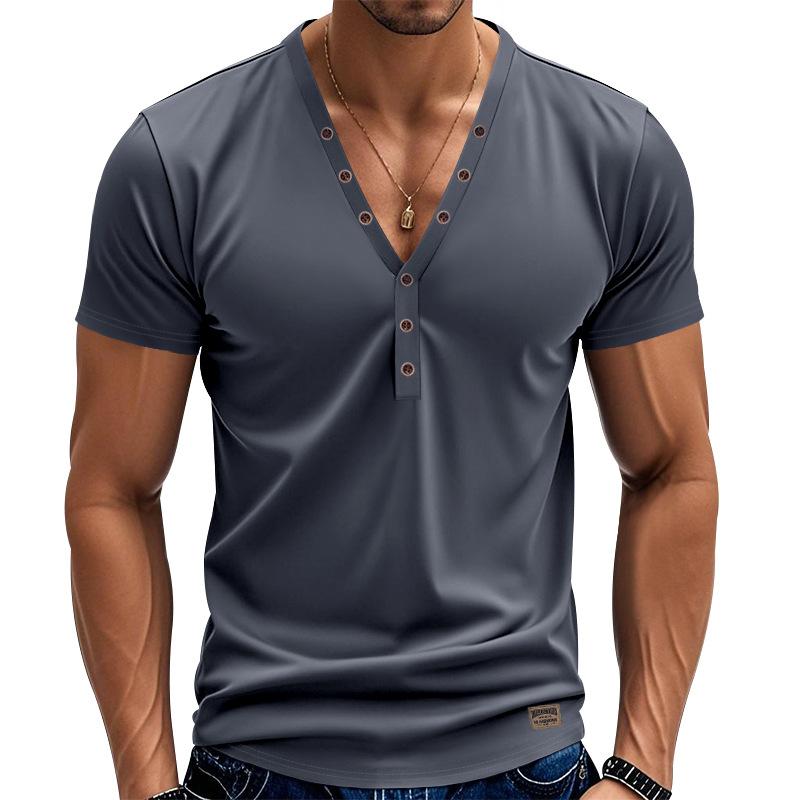 Мужские рубашки с коротким рукавом Henley, повседневные однотонные футболки с коротким рукавом для мужчин, поло, мужские хлопковые футболки
