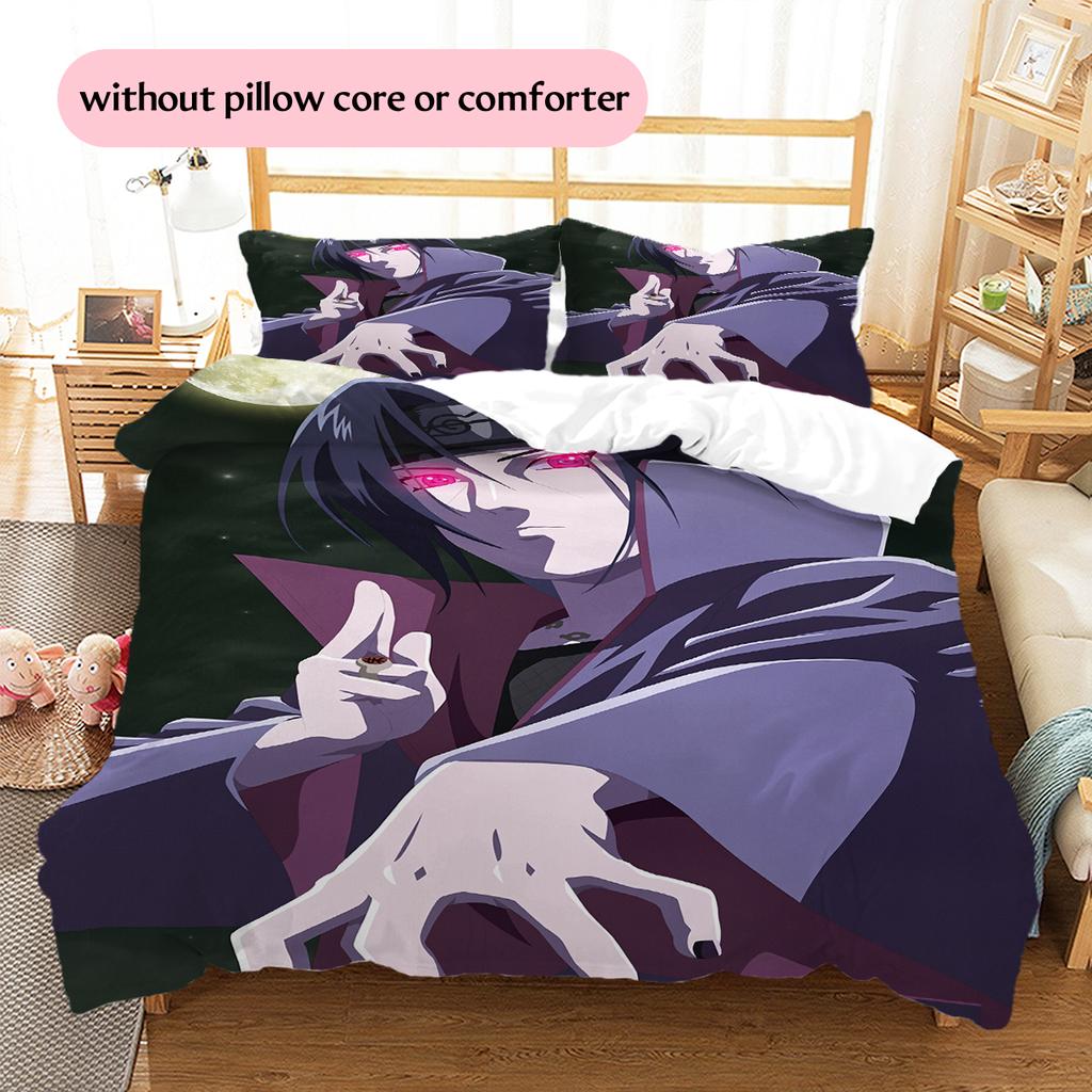Постельное белье с узором Итачи Учиха из аниме Наруто, домашний декор, подарок на день рождения (1 пододеяльник + 2 наволочки, без наполнителя)