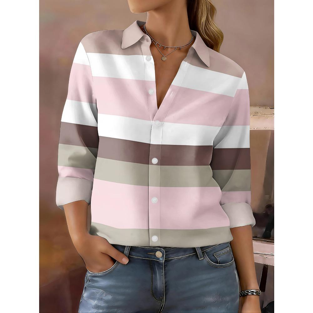 2026 autumn new women's long-sleeved shirt loose and thin fashion striped printed top