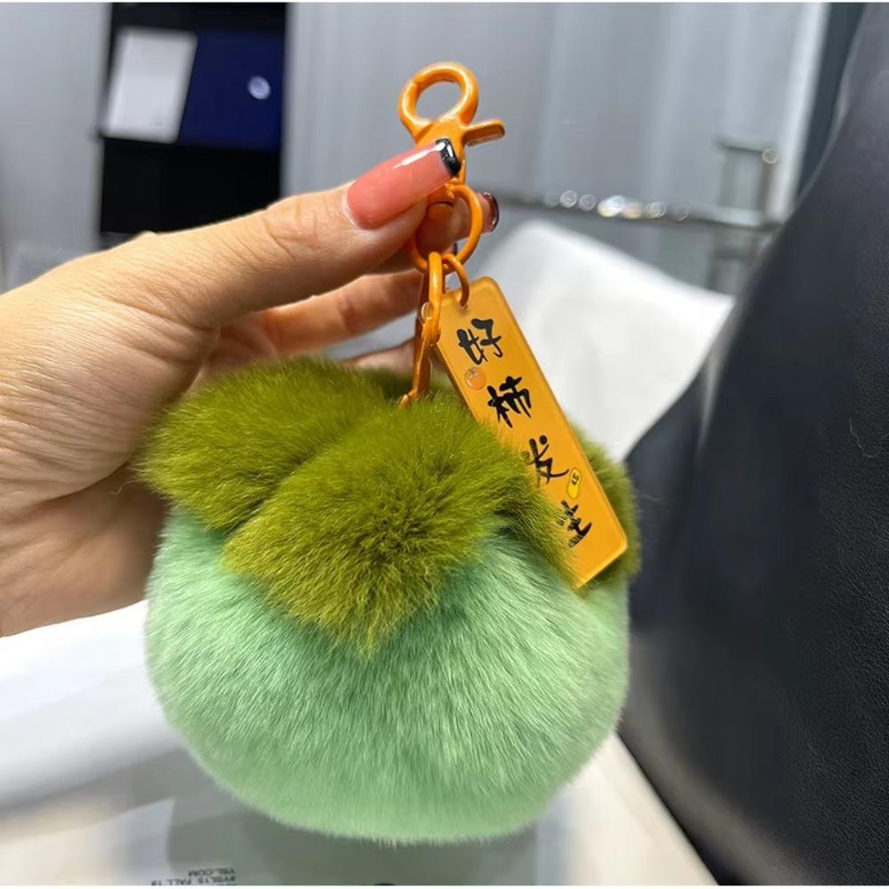 Soft Mini Persimmon Keychain Rabbit Fur Car Key Pendant Birthday Gift Backpack Bag Key Chain