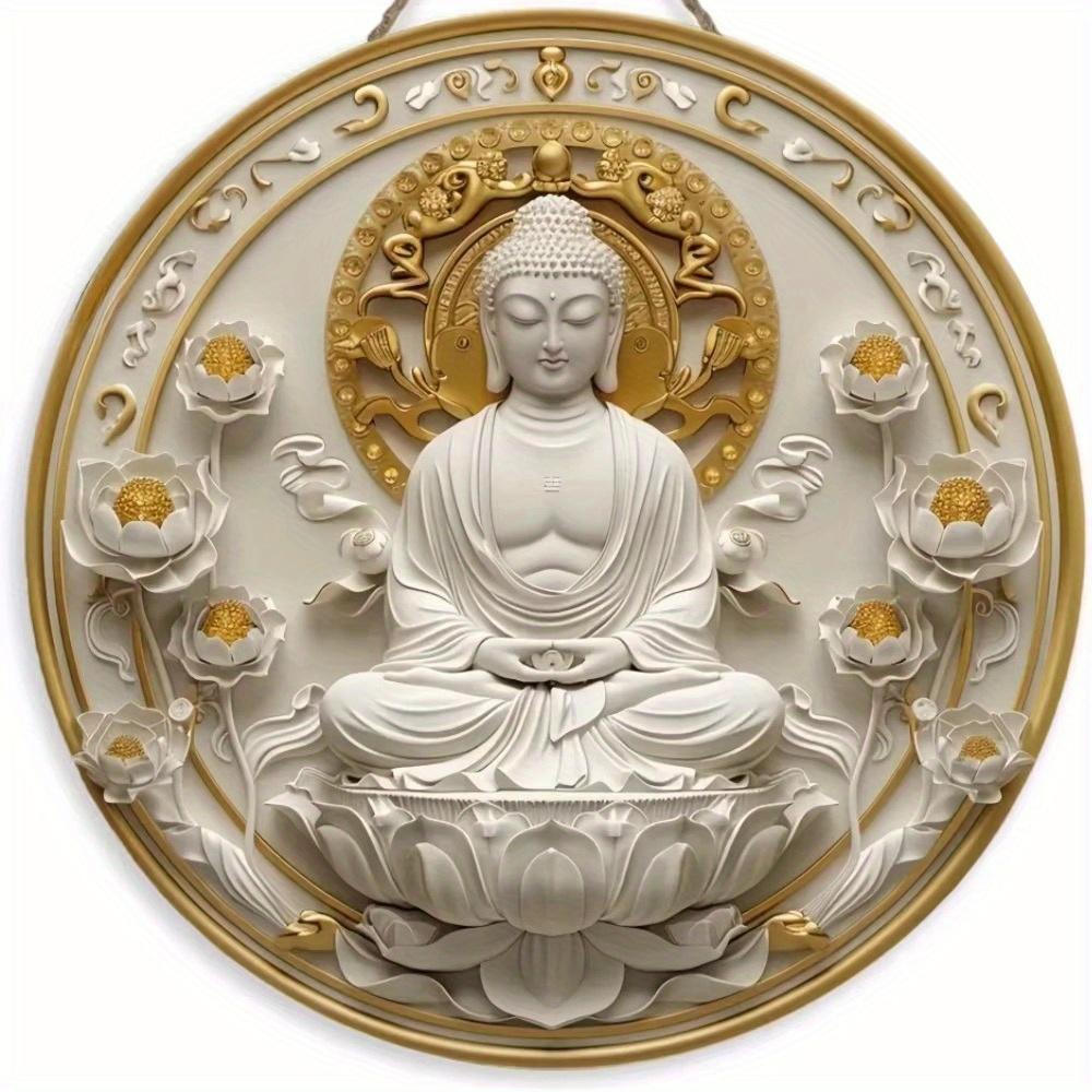 1pc 2d Flat Buddha Art Sign - Round Wooden Sign - 20cm Suitable for Home Living Room, Restaurant, Office, Garage, Bar, Coffee Shop Decoration, Gift