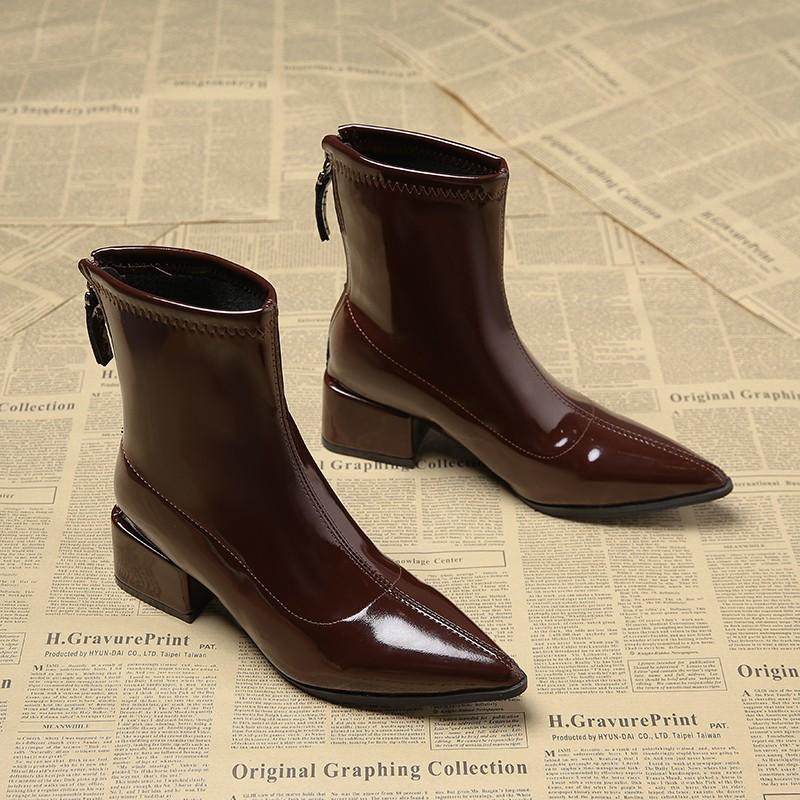 Модные ботильоны Модные остроносые ботильоны Темперамент Женские высокие каблуки Декорация молнией Роскошные женские зимние Большой размер 34-42