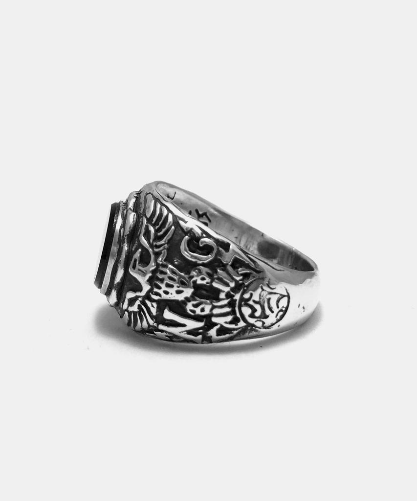 Sheen666 Onyx Eagle Crest Silver Ring (Type A)