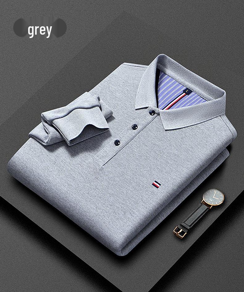 Men's Fleece-Lined Turn-Down Collar Long-Sleeve Polo Shirt - Autumn/Winter Casual Embroidered Warm Top
