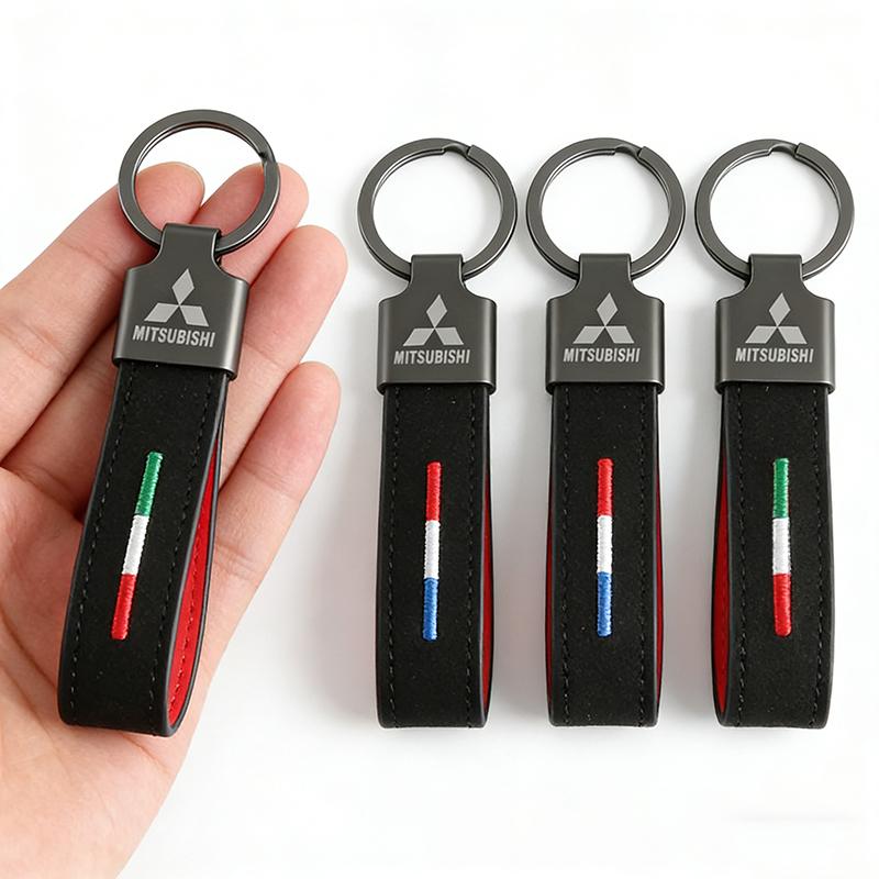 Suede Key Chains Car Logo Keyring Key Holder Pendant for Mitsubishi ASX EVO Lancer Montero Mirage Grandis Outlander Xpander