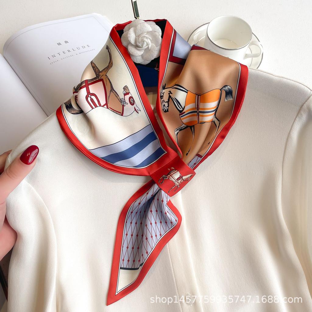 Silk Scarf Small Long Square Scarf Women'S High-End Neck Protection Scarf Professional Matching Shirt Scarf