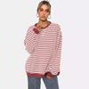 Women's Round Neck Striped Sweatshirt Loose Lantern Sleeve Top