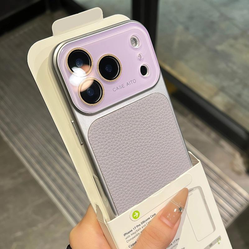 Роскошный Чехол Цвета Кожи Личи для iPhone 17 16 15 14 13 Pro Max Матовый Ударопрочный Стекло для Защиты Камеры Мягкий Бампер
