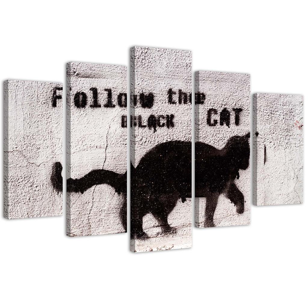Five Piece Picture Canvas Print Black Cat Texture Concrete