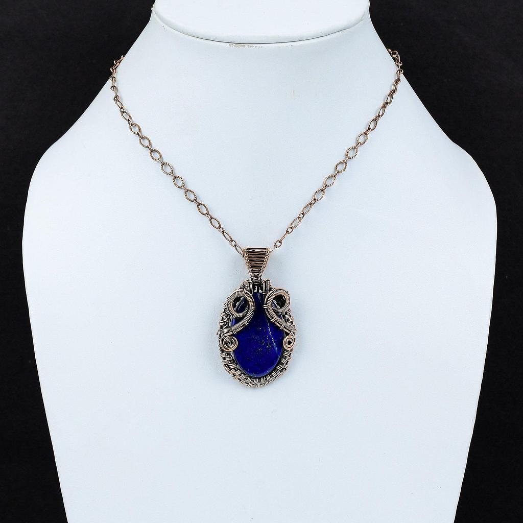 Подвеска из лазурита, медная проволока, обернутая подвеска, антикварные ювелирные изделия, медные украшения ручной работы, подвеска из натурального драгоценного камня, подарок для него, женская подвеска