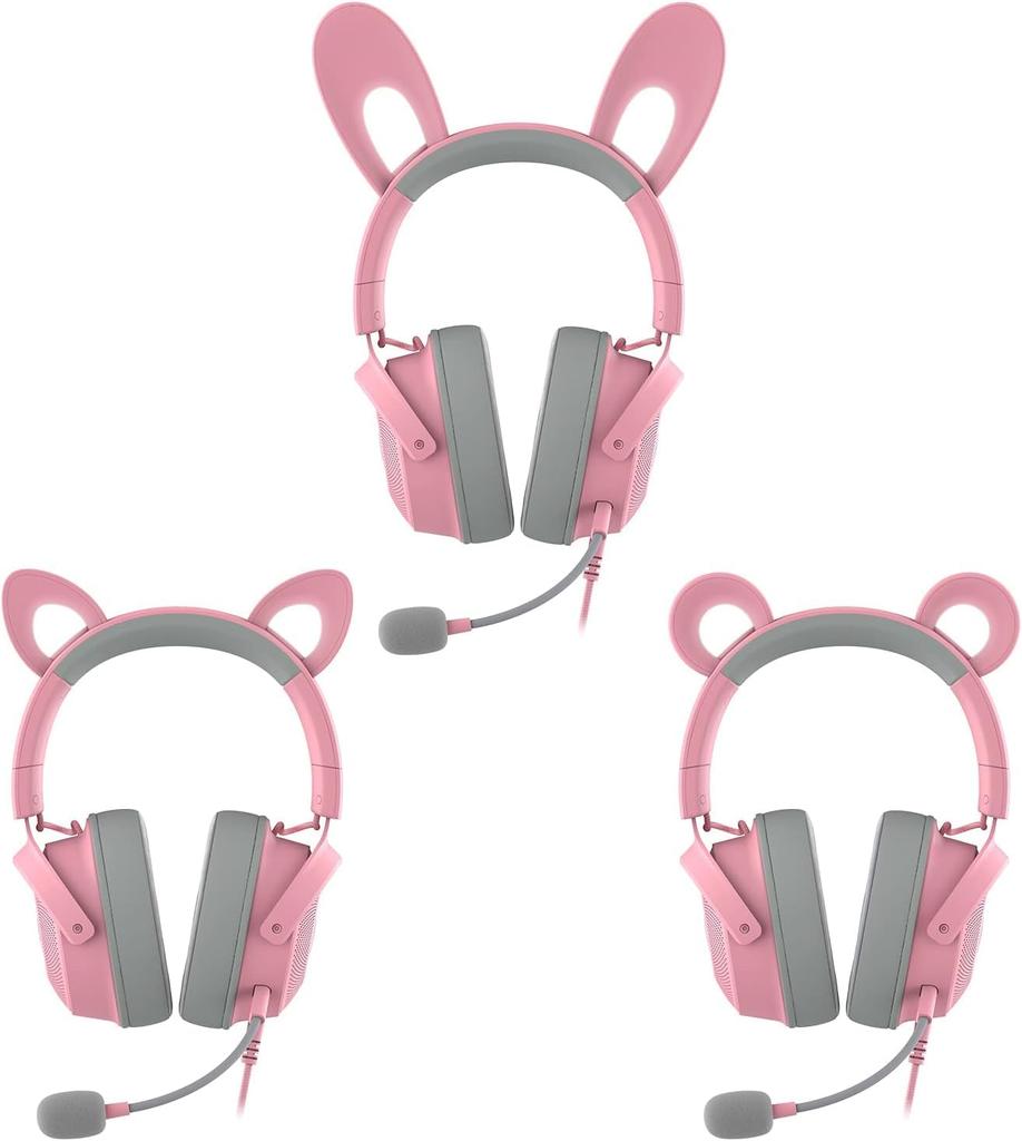 Razer Kraken Kitty V2 Pro Quartz Pink Wired Gaming Headset with Interchangeable and Bunny Ear Four Razer Chroma RGB Detachable Razer HyperClear