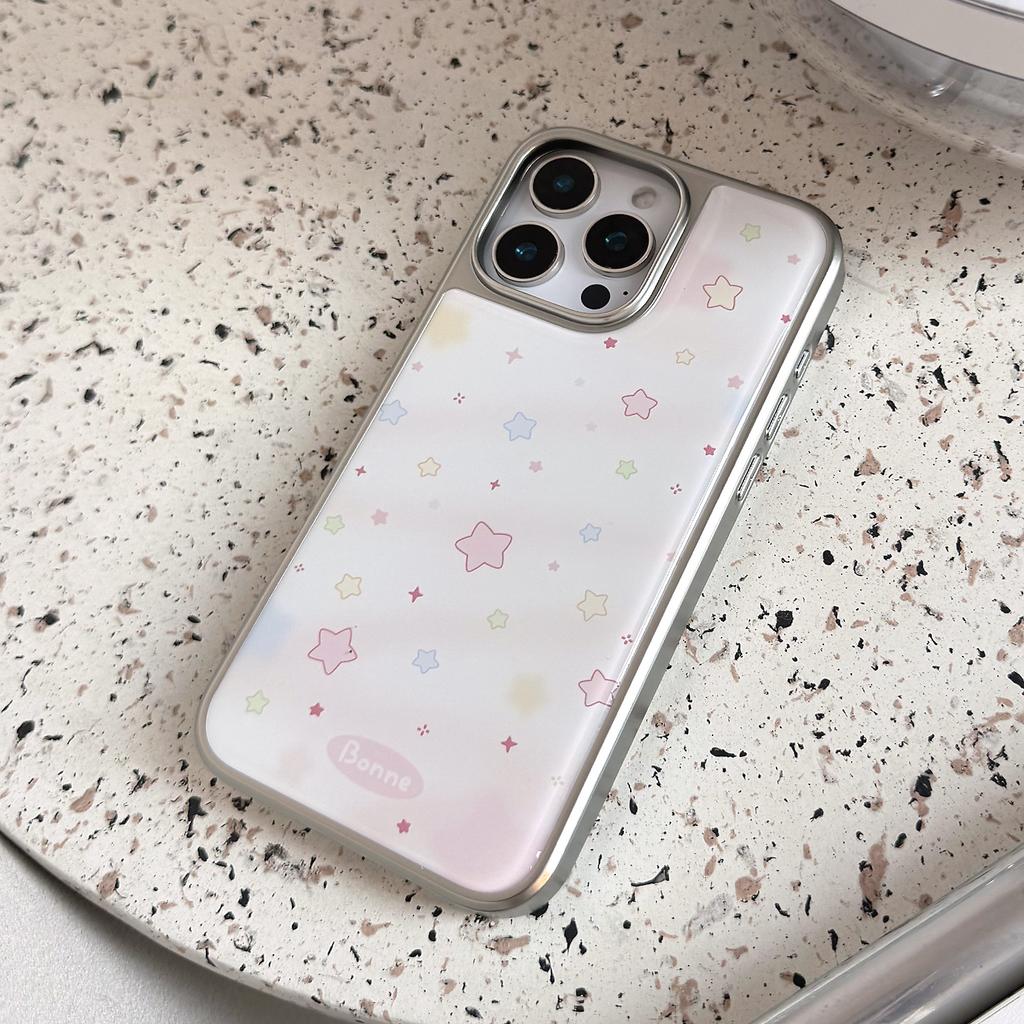 Чехол-бампер с покрытием, цветной градиент, рисунок со звездами, серебристая окантовка, для iPhone 17 16 15 14 13 12 11 Pro Max Plus