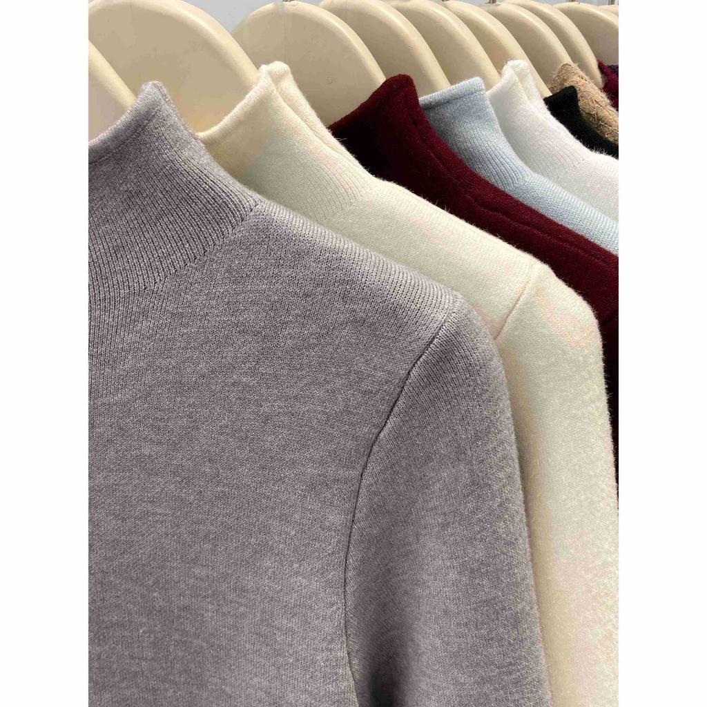 Autumn and Winter Integrated Fleece Knitted Sweater Semi-turtleneck Basic Inner Long-sleeved Top Women's Fleece Thickened Fashionable Primer Sweater