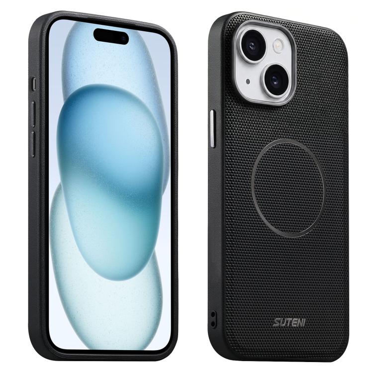 Suteni G8 Magnetic Triangle Texture Vegan Leather Shockproof Phone Case For iPhone 16 Pro