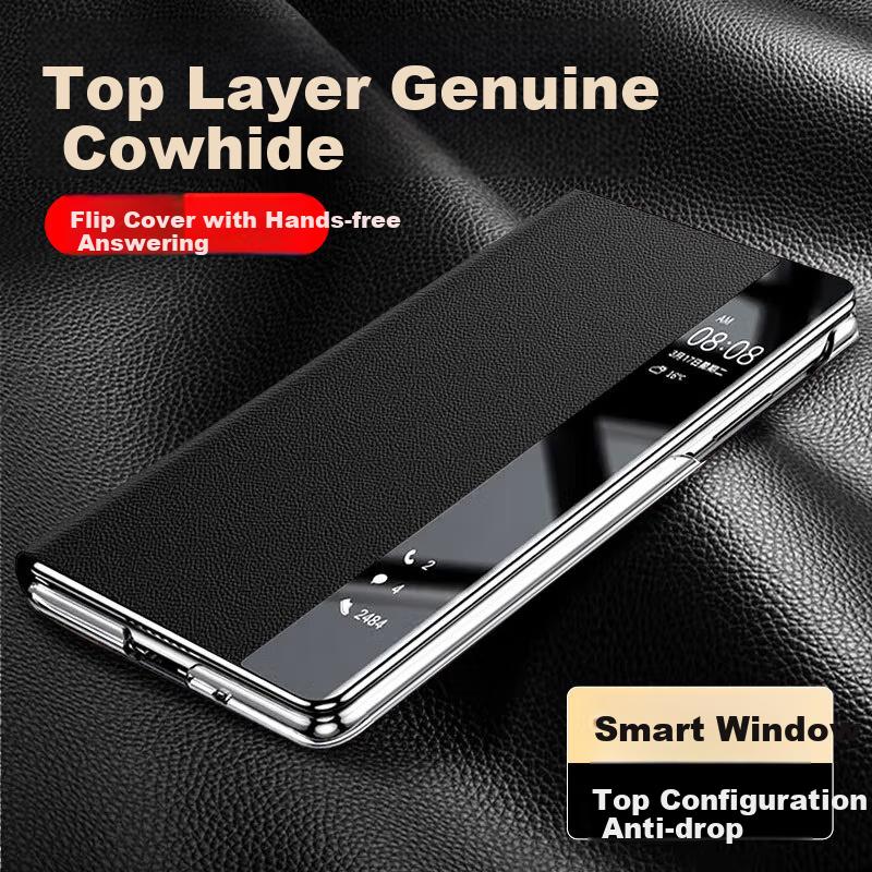 Leather Flip Case for Huawei Pura80Ultra, Smart View Window Protective Cover, Easy Installation, Full Protection, Shockproof, Simple Black Desig