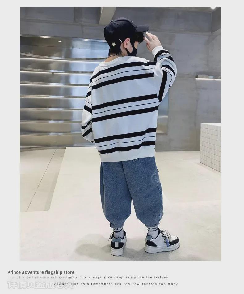 Футболка для мальчиков 2023 года, свободная, с круглым вырезом и длинными рукавами - классный корейский стиль