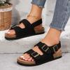 Fashion 2024 New High Quality Women's Sandals Open Toe Beach Outer Wear Buckle Decorated Solid Color Flat Shoes for Women Zapatos Mujer