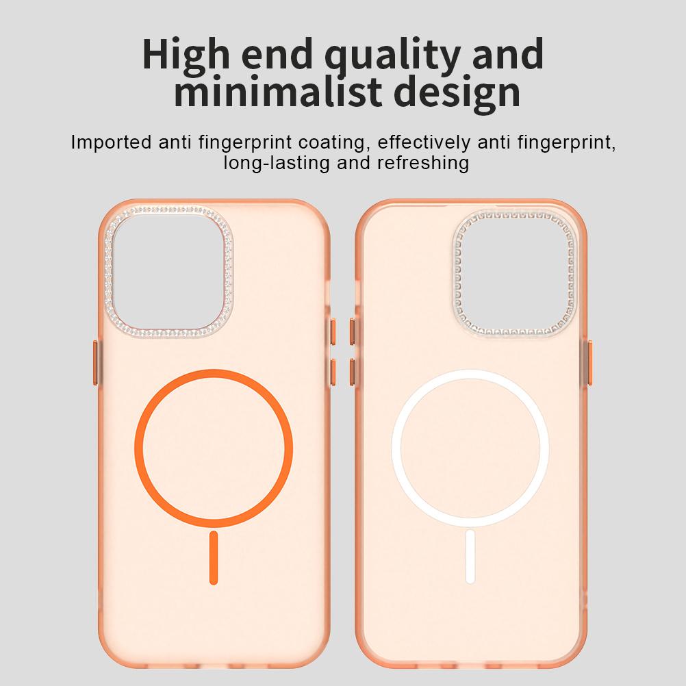 For iPhone 14 Pro Case Compatible with MagSafe TPU+PC+PET Phone Cover Rhinestone Decor Lens Frame