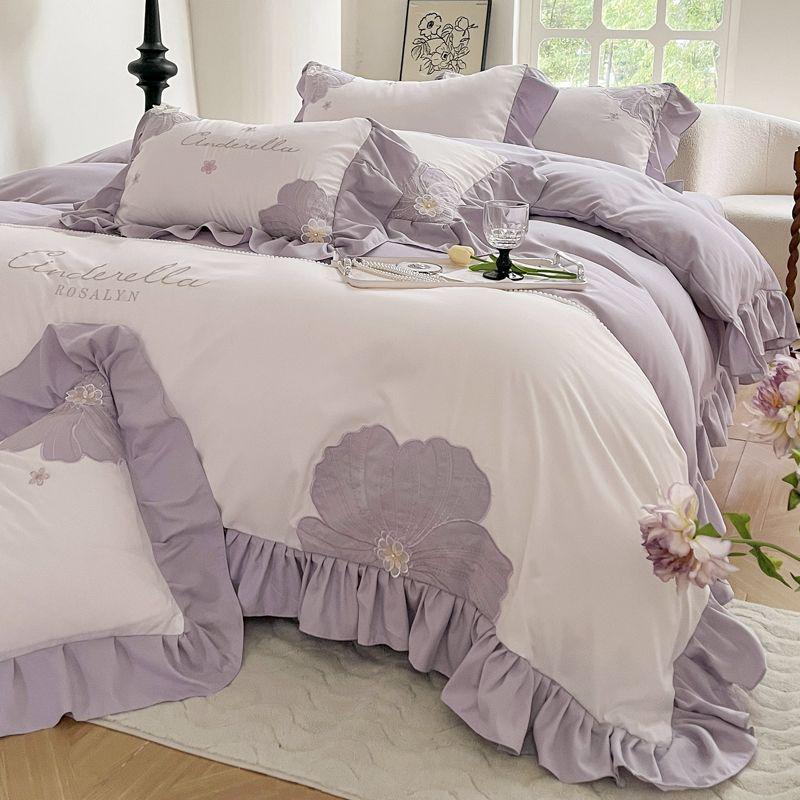 G5Z Корейский набор постельного белья "Принцесса и Подсолнух" - Большой пододеяльник и простыня на резинке, Девичий комплект из четырех предметов