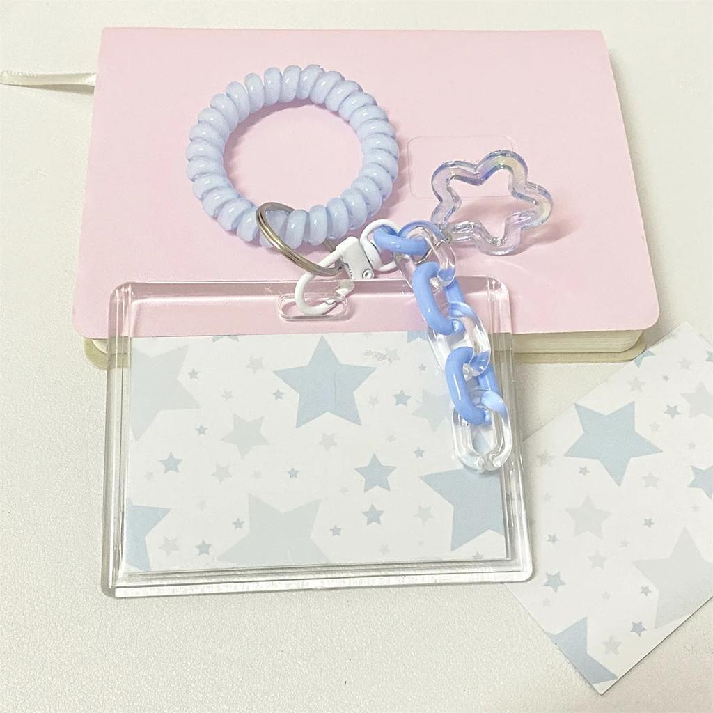 Kpop Photocard Holder Blue Pink Card Sleeves Idol Card Waterproof Protector Bus Cards Holder Bag Pendant School Stationery
