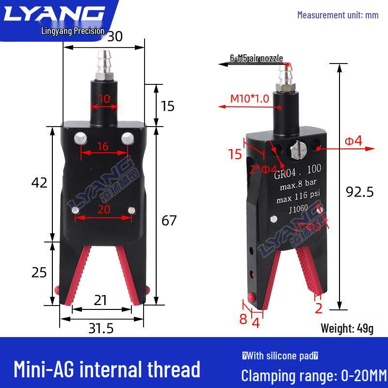 Pneumatic Mini Grippers: A/B/C/E Robot Arm Clamps for Injection Molding (J1060/J1080).