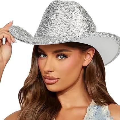 Silver Cowboy Hat Sequined Stage Hat Big Head Hat Big Brim Vintage British Felt Hat