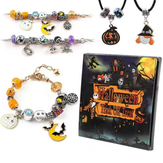 Halloween Treasure Charm Bracelet Bead Bulk Set 2025 Advent Calendar 20 Days Countdown Decoration DIY Jewelry Making Kit for Kids Adult Teens