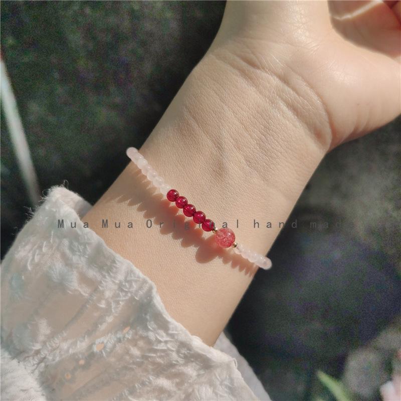 Natural Strawberry Quartz Pink Crystal14K Gold-plated versatile fresh ultra-fine bracelet for women, delicate and sparkling