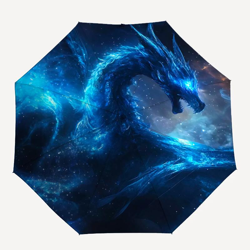 1pc Blue Cosmic Dragon Pattern Automatic Umbrella is Fashionable and Good-Looking, Suitable for Travel and Daily Use.R044