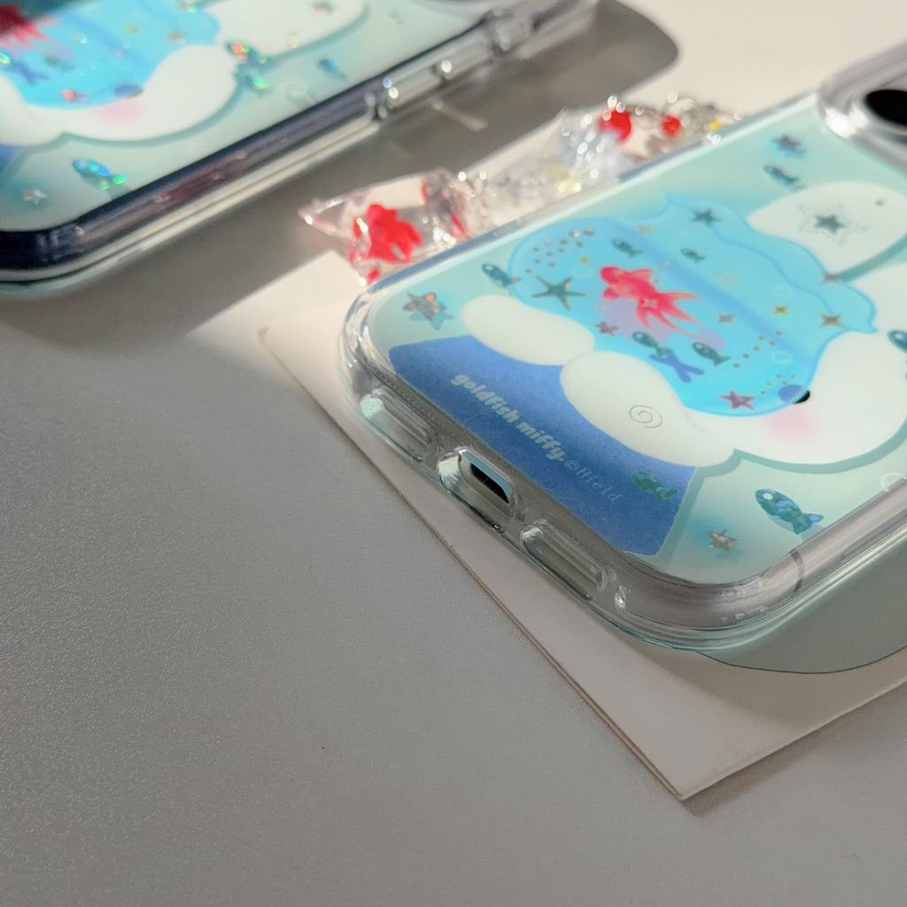 Cute Ocean Rabbit Glitter Star Phone Case for iPhone 17 16 Pro 15 Pro Max 13 14 Cover with Charm Cases Cartoon Shockproof Funfas