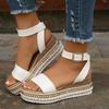 Spring Summer 2025 Women's Plus Size Hemp Rope Sole Muffin Platform Women's Sandals Buckle Wedge Heel Fish Beak Women's Sandals