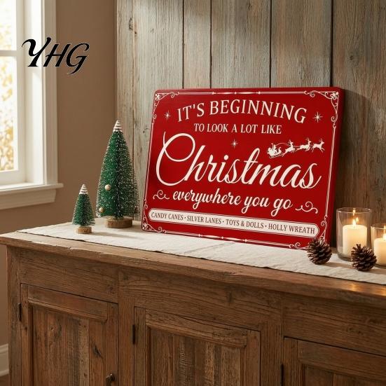 Decorative Board for Living Room Christmas Wood Sign, Vintage Santa's Sleigh Parking Only Wall 2D Sign Rustic Farmhouse Wooden Hanging Plaque