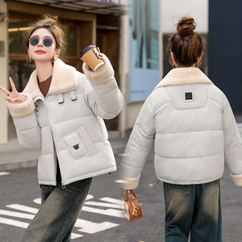 Padded Jacket Lapel Lamb Wool Down Padded Jacket Women's Winter Padded Jacket Super Good-looking Lambskin Splicing Jacket