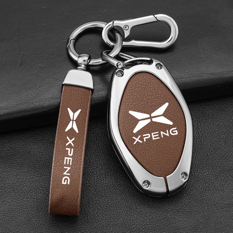 Чехол-брелок для ключа автомобиля из сплава+кожи для Xpeng Xiaopeng p7 p7i p5 g3 g3i g9 g6 22-23 Держатель Аксессуары для брелока в салоне