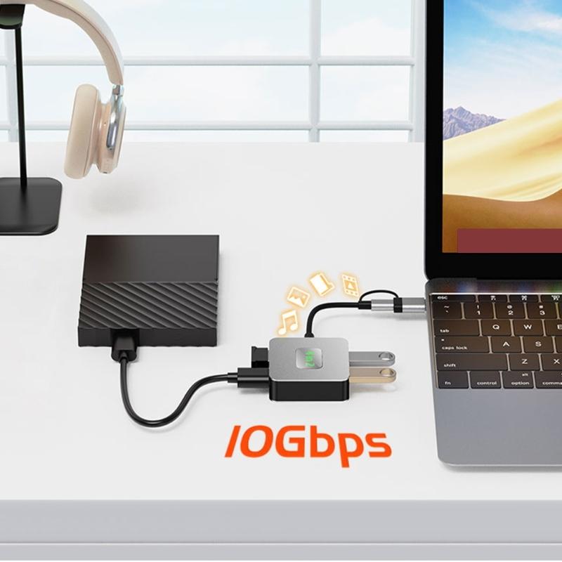 Алюминиевый USB C концентратор 10 Гбит/с 4-в-1 USB 3.2 адаптер с 4 портами USB 3.2 USB C+USB разветвитель удлинитель для ПК ноутбука