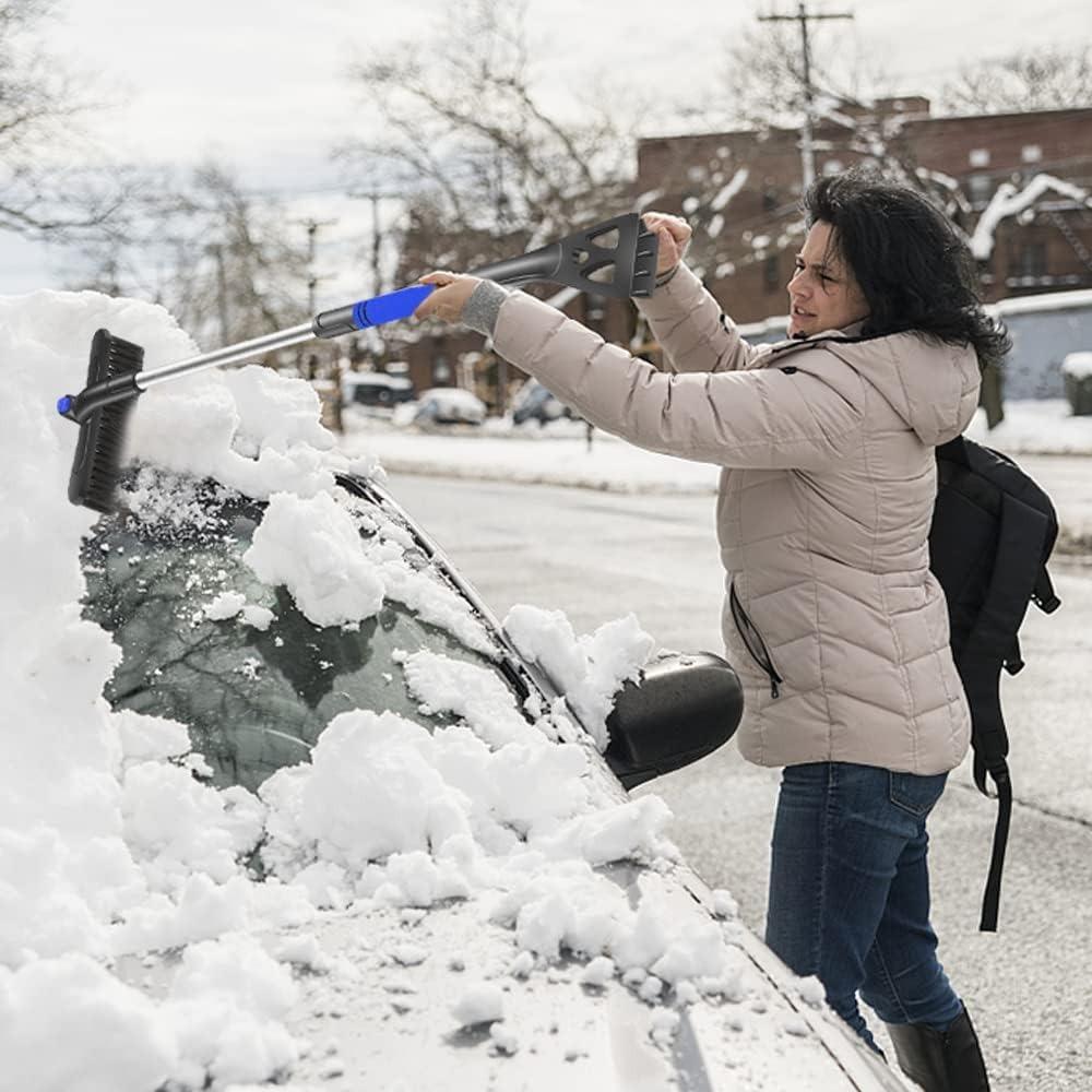 Автомобильный скребок для льда с метлой, автомобильный скребок для льда и щетка для снега 2 в 1, головка щетки с поворотом на 360°, нескользящая ручка из пенопласта, для легковых автомобилей, грузовиков, внедорожников, ветрового стекла
