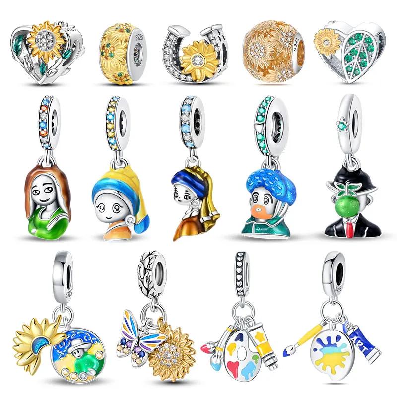 Медьоригинал Звездное небо Подсолнух Зеленое пшеничное поле Масляная живопись Подвески Бусины Для женщин DIY Изящные украшения Подарок