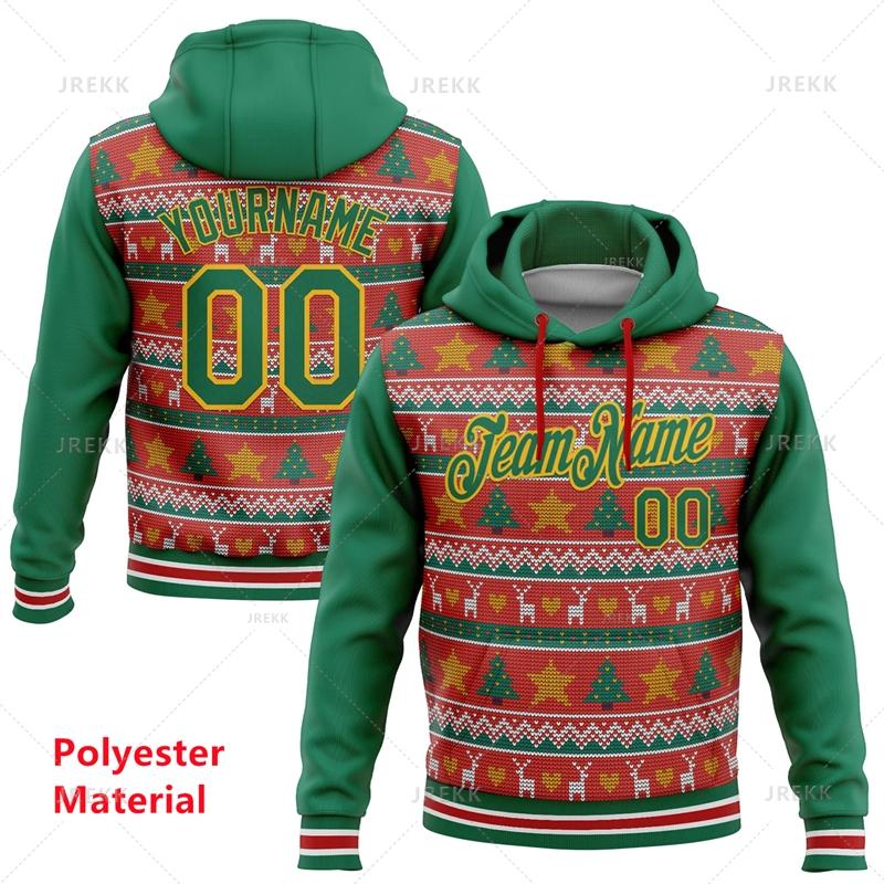 Red Green Custom Name Christmas Hoodie Men 2026 3D Printed Santa Claus Pullover Hoodies Tops Women Personalized Sweatshirt