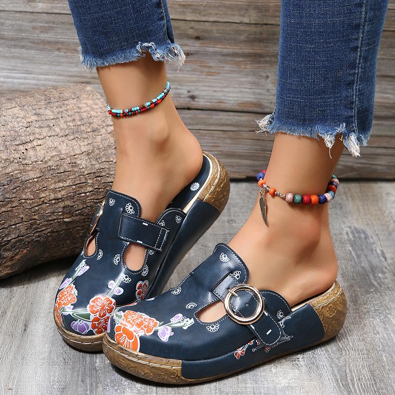 Fashion 2024 Summer New Thick Bottom Flat Bottom Sandals Ethnic Candy Color Ladies Beach Toe Slippers Printing Embossed Retro Sandals