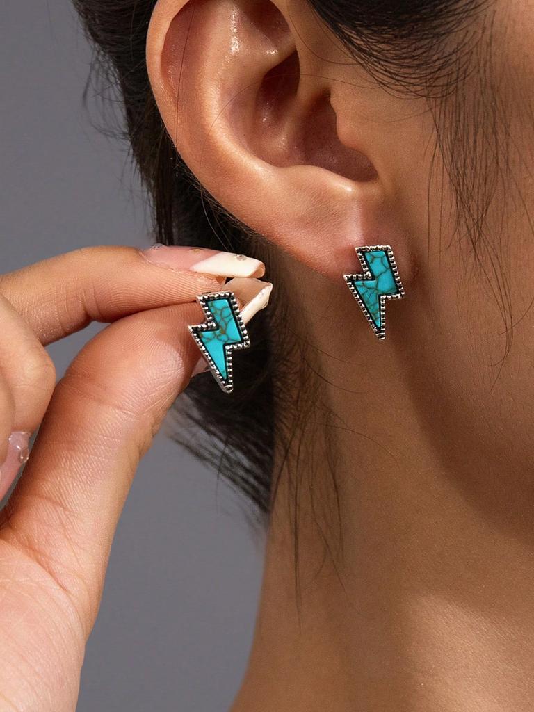 4 пары богемных красочных бирюзовых серег-гвоздиков с молниями для женщин и мужчин для повседневной носки, западные ковбойские украшения, аксессуары, подарки для пары