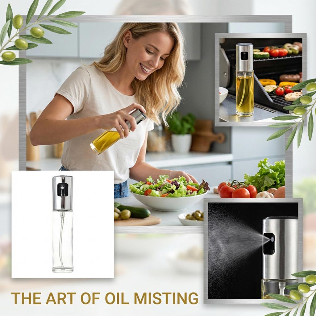 Stainless Steel Oil Sprayer, Kitchen Oil Sprayer, Atomizing Oil Bottle, Press-Type Oil Sprayer, Non-Dripping Oil Bottle