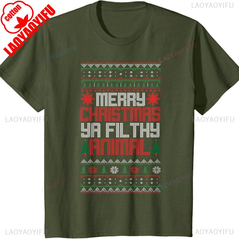 Christmas Merry Xmas Ya Filthy Animal Meme Lol Ugly Camiseta Negro Crew Neck Short Sleeve Cotton Top All Seasons Casual Fashion