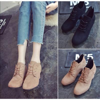 2025 Весна Осень Ретро Оксфорды Блок Высокий Каблук Искусственная Замша Офисная Леди Повседневная Обувь На Шнуровке Комфортные Туфли Лодочки Большой Размер