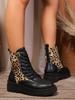 Women's Platform Boots  New Women's Ankle Boots Fashion Leopard Print Round Head Thick Lace-up Boots Motorcycle Boots