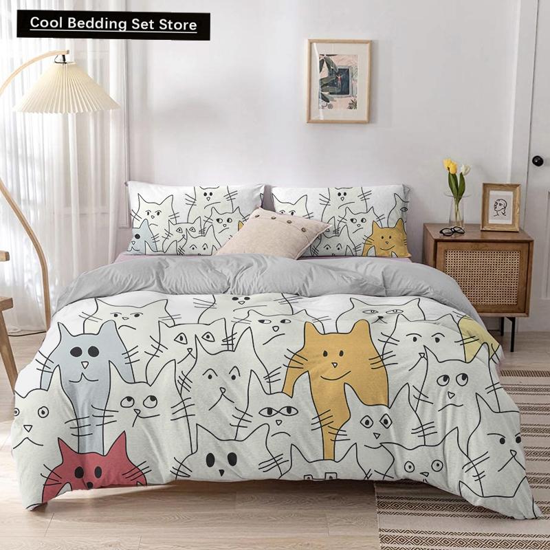 Пододеяльник с изображением животных Kitty King Queen, комплект постельного белья с изображением милого питомца, мультяшного кота, 2/3 шт., цветной полиэстеровый чехол для одеяла