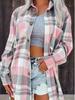 Женская розовая клетчатая рубашка-куртка свободного кроя с длинным рукавом 2024