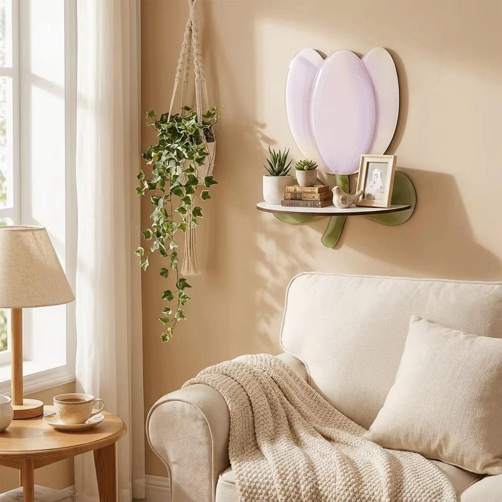 Wood Flower Wall Shelf Bohemian Style Decorative Wall Shelf Candle Wall Sconce Room Decoration