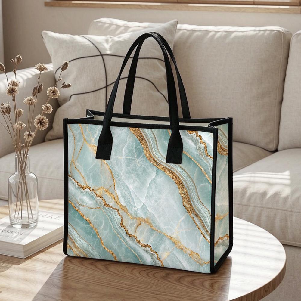 Elegant Marbling Pattern Tote Bag Fashion Portable Daily Use Commuter Handbag