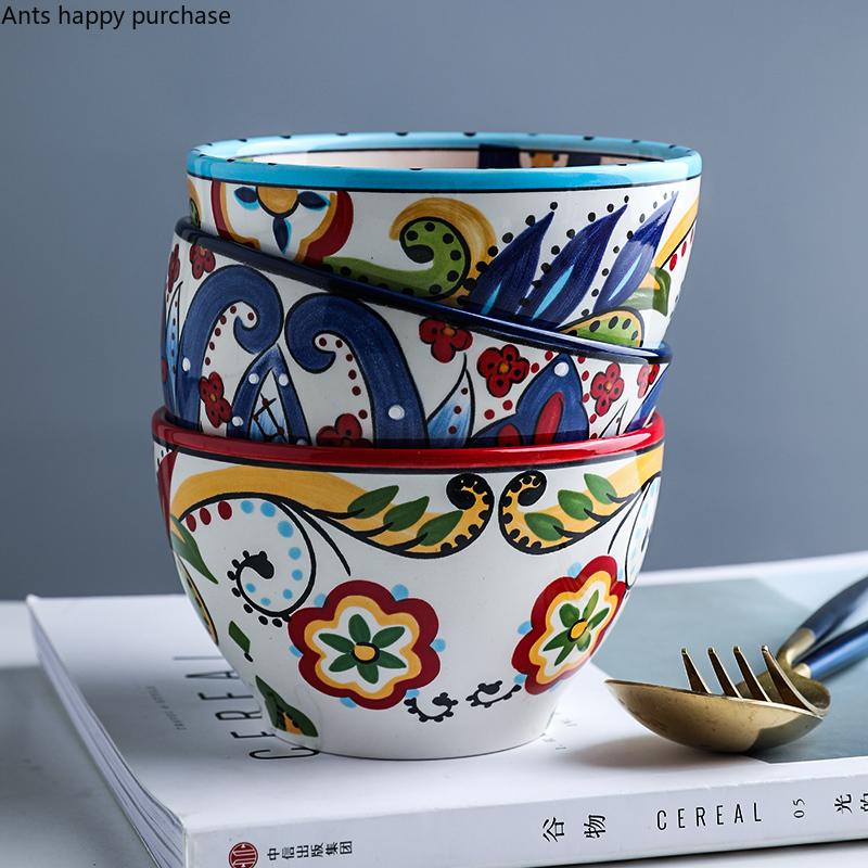 Расписанная вручную керамическая посуда Европейская подглазурная миска для риса Необычная фруктовая салатница Домашняя тарелка для завтрака Обеденная посуда