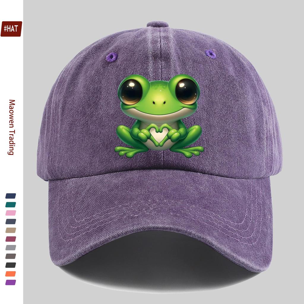 pc pcs Adjustable Frog Print Trucker Hat Vintage Washed Baseball Cap with Buckle Closure Lightweight Suitable for Men Wom